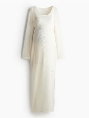 H&M MAMA Maternity Open Knit Crochet-look Maxi Dress in Cream sz L